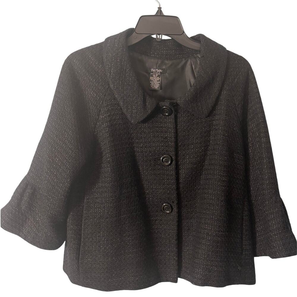 Bob Mackie Studio Textured Button Front Jacket Size 8 3/4 Bell Sleeves Cropped